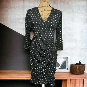 Alfani Polka Dotted Ruched Ruffled Dress Size S NWOT